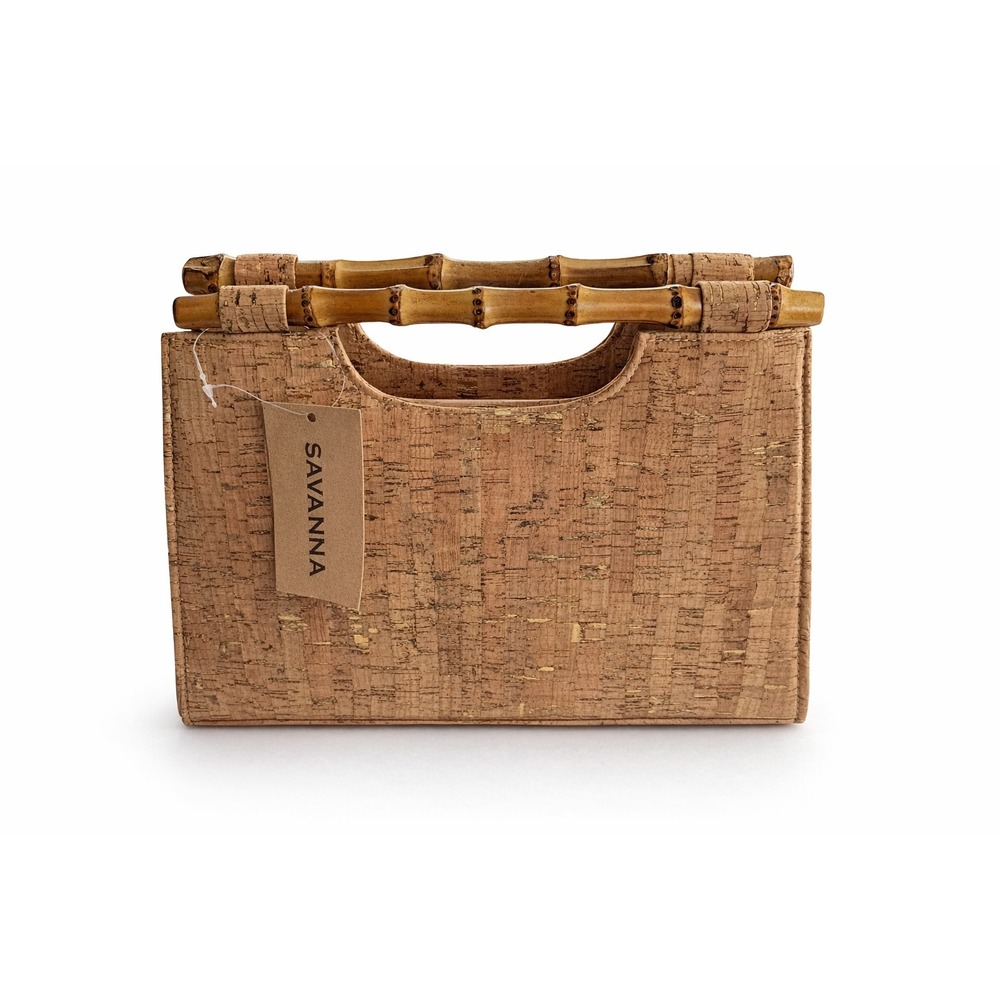 Savanna Handbag Bamboo Handle Pink Gold Fleck Cork Bag 60's Vibe